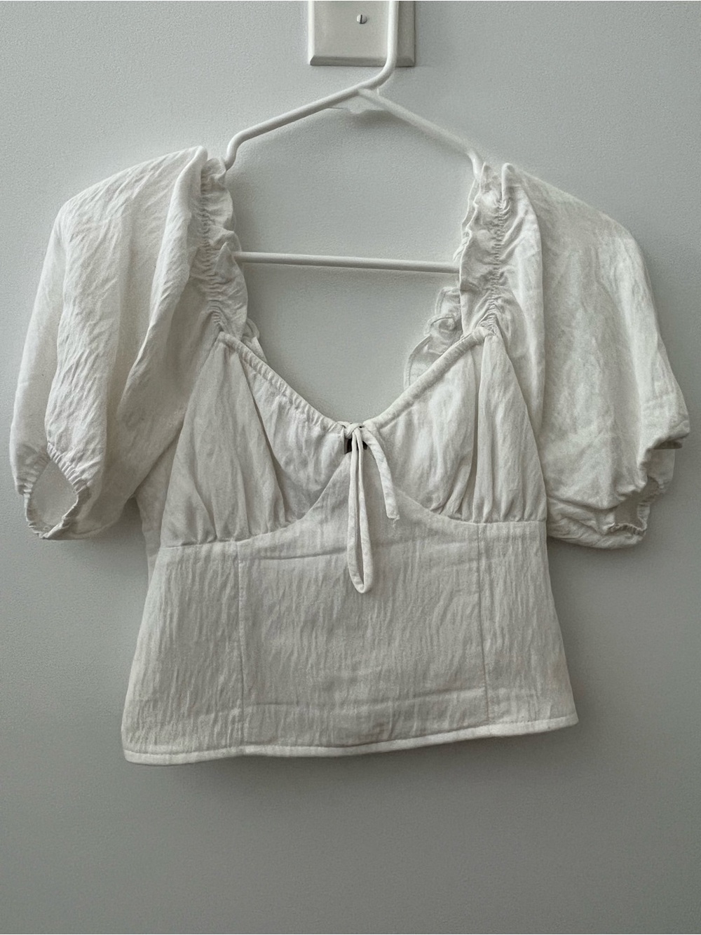 White Puff-Sleeve Tie-Front Women's Top